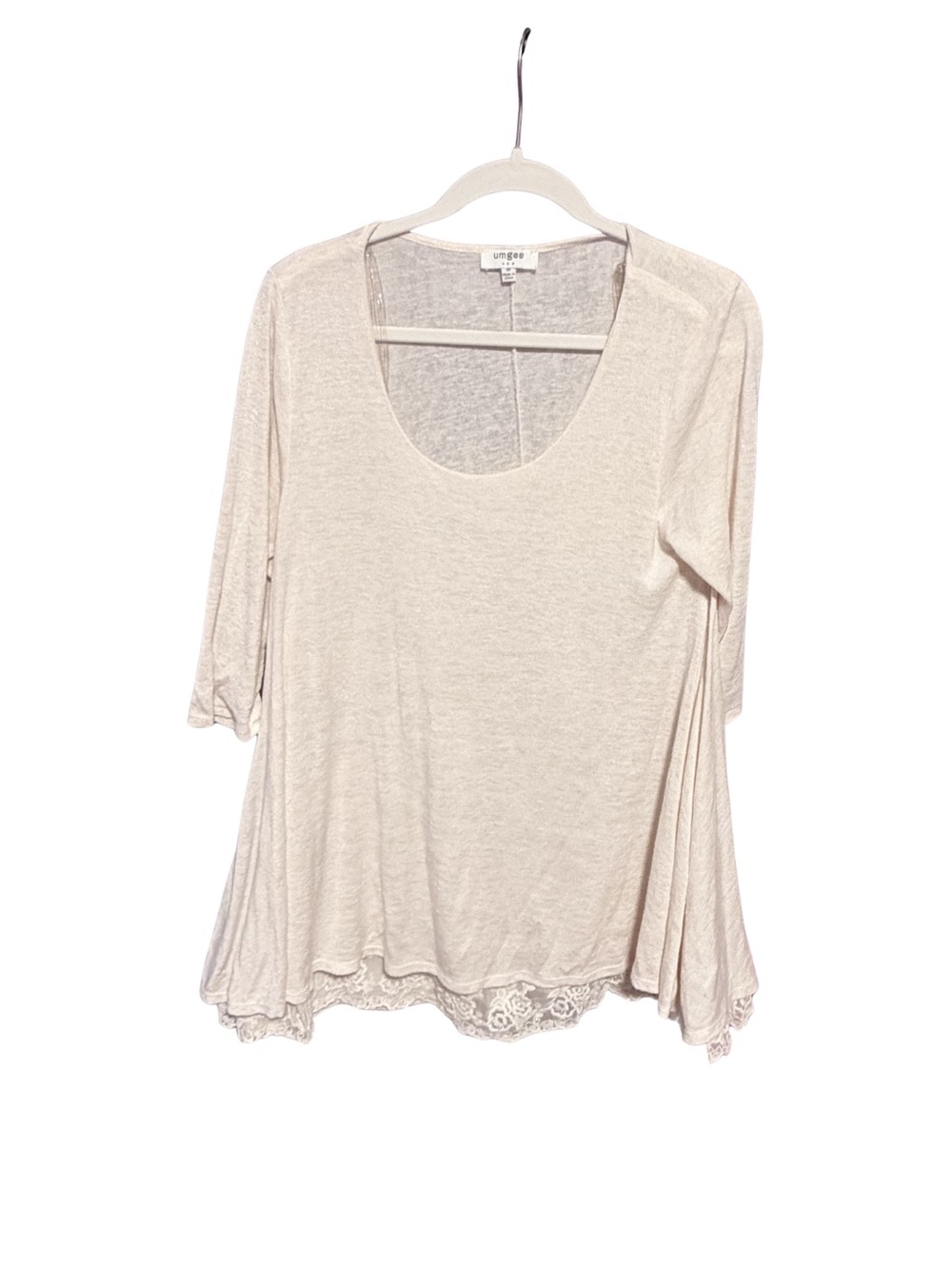Umgee Light Cream Scoop Neck Lace-Hem Tunic-Medium